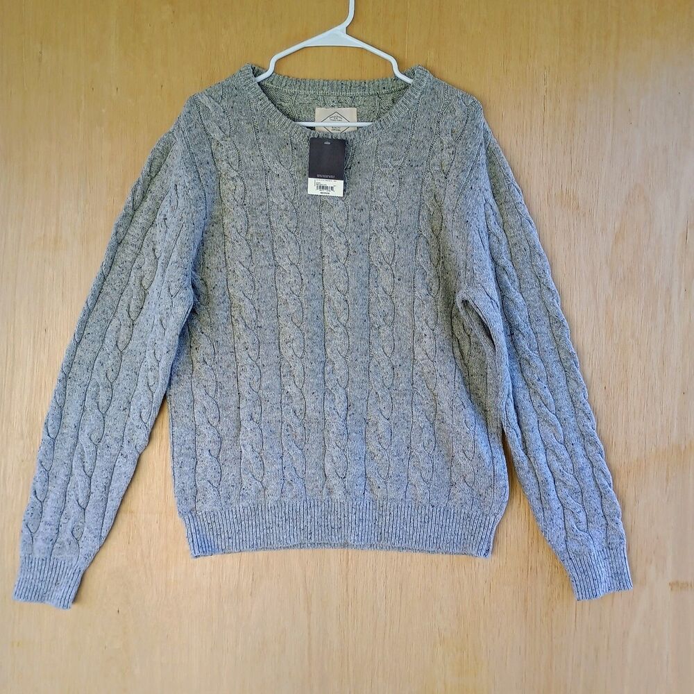 St Johns Bay Mens Sweater Light Gray Long Sleeve M Cotton Blend Size M NWT NEW